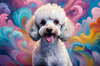 Expressive Poodle Art Print with Swirling Patterns in a Fantasy Landscape