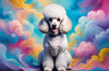 Expressive Poodle Art Print with Swirling Patterns in a Fantasy Landscape