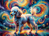 Expressive Poodle Art Print with Swirling Patterns in a Fantasy Landscape