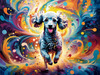 Expressive Poodle Art Print with Swirling Patterns in a Fantasy Landscape