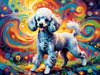 Expressive Poodle Art Print with Swirling Patterns in a Fantasy Landscape
