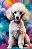 Expressive Poodle Art Print with Swirling Patterns in a Fantasy Landscape