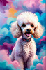 Expressive Poodle Art Print with Swirling Patterns in a Fantasy Landscape
