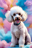 Expressive Poodle Art Print with Swirling Patterns in a Fantasy Landscape