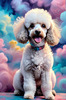 Expressive Poodle Art Print with Swirling Patterns in a Fantasy Landscape