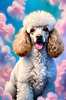 Expressive Poodle Art Print with Swirling Patterns in a Fantasy Landscape