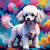 Expressive Poodle Art Print with Swirling Patterns in a Fantasy Landscape
