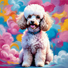 Expressive Poodle Art Print with Swirling Patterns in a Fantasy Landscape