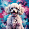 Expressive Poodle Art Print with Swirling Patterns in a Fantasy Landscape