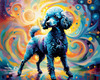 Expressive Poodle Art Print with Swirling Patterns in a Fantasy Landscape