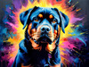 Expressive Rottweiler Art Print with Shield-like Patterns