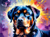 Expressive Rottweiler Art Print with Shield-like Patterns