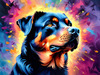 Expressive Rottweiler Art Print with Shield-like Patterns