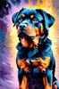 Expressive Rottweiler Art Print with Shield-like Patterns