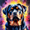 Expressive Rottweiler Art Print with Shield-like Patterns