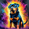 Expressive Rottweiler Art Print with Shield-like Patterns