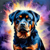 Expressive Rottweiler Art Print with Shield-like Patterns