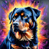 Expressive Rottweiler Art Print with Shield-like Patterns