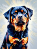 Expressive Rottweiler Art Print with Shield-like Patterns