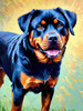 Expressive Rottweiler Art Print with Shield-like Patterns