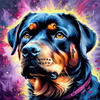 Expressive Rottweiler Art Print with Shield-like Patterns