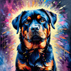 Expressive Rottweiler Art Print with Shield-like Patterns