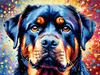 Expressive Rottweiler Art Print with Shield-like Patterns