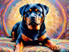 Expressive Rottweiler Art Print with Shield-like Patterns