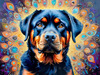 Expressive Rottweiler Art Print with Shield-like Patterns