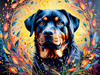 Expressive Rottweiler Art Print with Shield-like Patterns