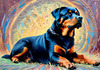 Expressive Rottweiler Art Print with Shield-like Patterns