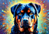 Expressive Rottweiler Art Print with Shield-like Patterns