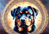 Expressive Rottweiler Art Print with Shield-like Patterns
