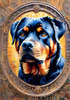 Expressive Rottweiler Art Print with Shield-like Patterns