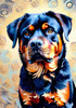 Expressive Rottweiler Art Print with Shield-like Patterns