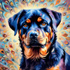 Expressive Rottweiler Art Print with Shield-like Patterns