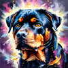 Expressive Rottweiler Art Print with Shield-like Patterns