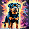 Expressive Rottweiler Art Print with Shield-like Patterns