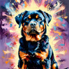 Expressive Rottweiler Art Print with Shield-like Patterns