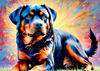 Expressive Rottweiler Art Print with Shield-like Patterns