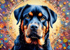 Expressive Rottweiler Art Print with Shield-like Patterns