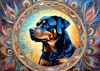 Expressive Rottweiler Art Print with Shield-like Patterns
