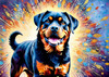Expressive Rottweiler Art Print with Shield-like Patterns