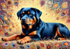 Expressive Rottweiler Art Print with Shield-like Patterns