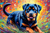Expressive Rottweiler Art Print with Shield-like Patterns