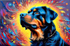 Expressive Rottweiler Art Print with Shield-like Patterns