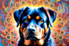 Expressive Rottweiler Art Print with Shield-like Patterns