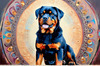 Expressive Rottweiler Art Print with Shield-like Patterns