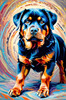 Expressive Rottweiler Art Print with Shield-like Patterns