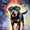 Expressive Rottweiler Art Print with Shield-like Patterns